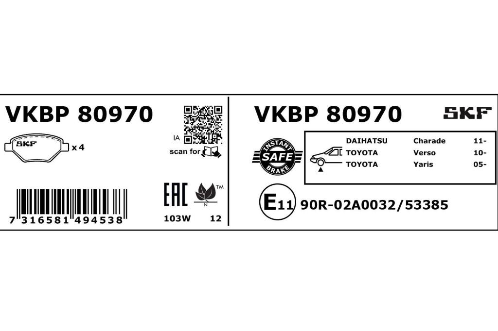 Jogo de 4 pastilhas de travão SKF ref. VKBP 80970